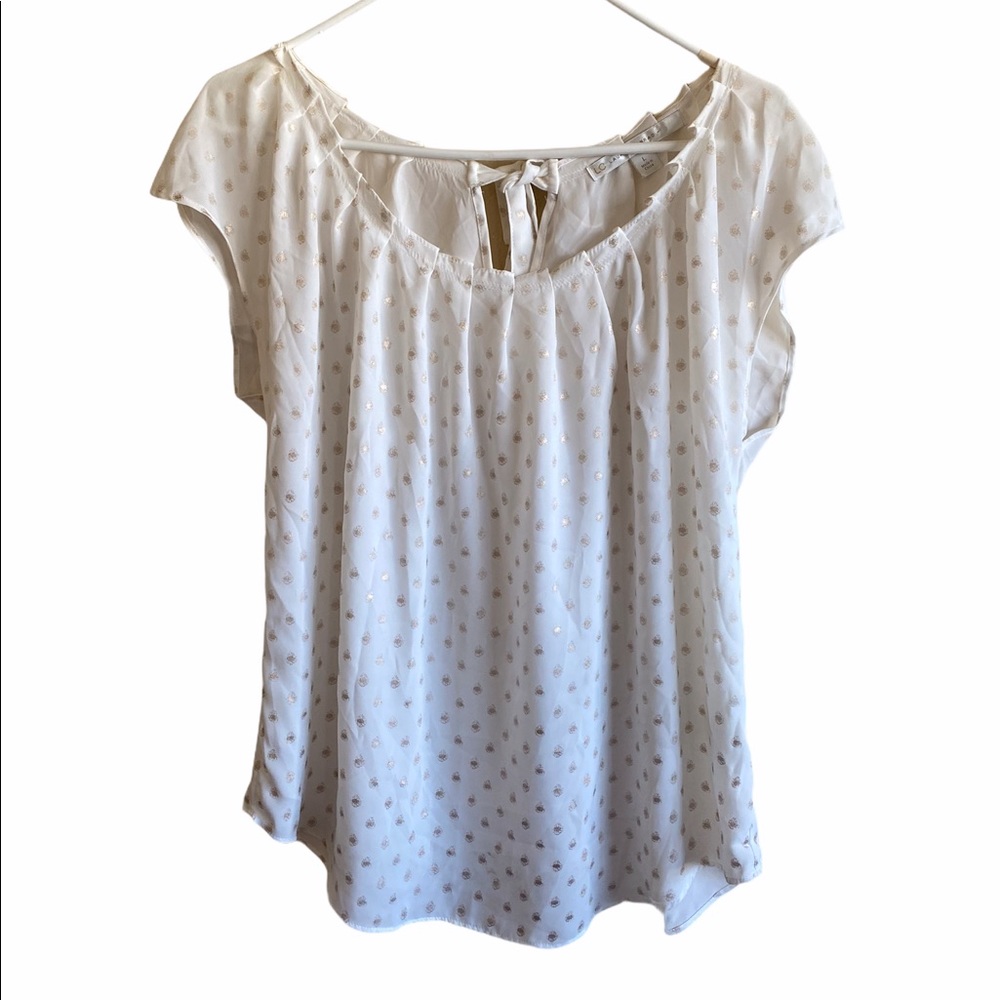 Lauren Conrad White Blouse with Gold Polka Dots